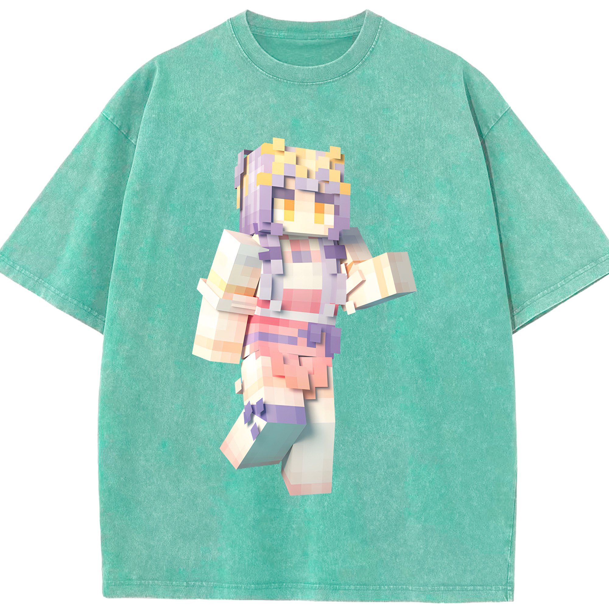 （画像用） マインクラフト ブロックの世界 Minecraft MC Block world 綿100% ヴィンテージ風 半袖Tシャツ（フロントプリント）